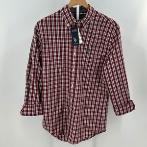 US Polo Assn Mens Plaid Button Down Shirt Burgundy White Small 115326P8 RDHT